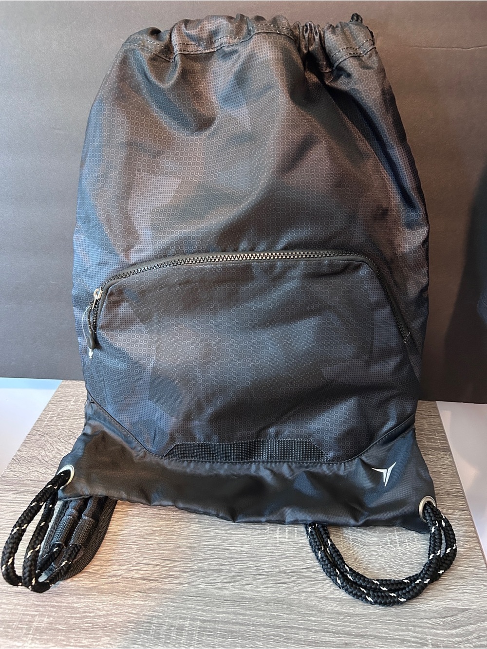 Old Navy Black Drawstring Backpack with Front Zip Pocket